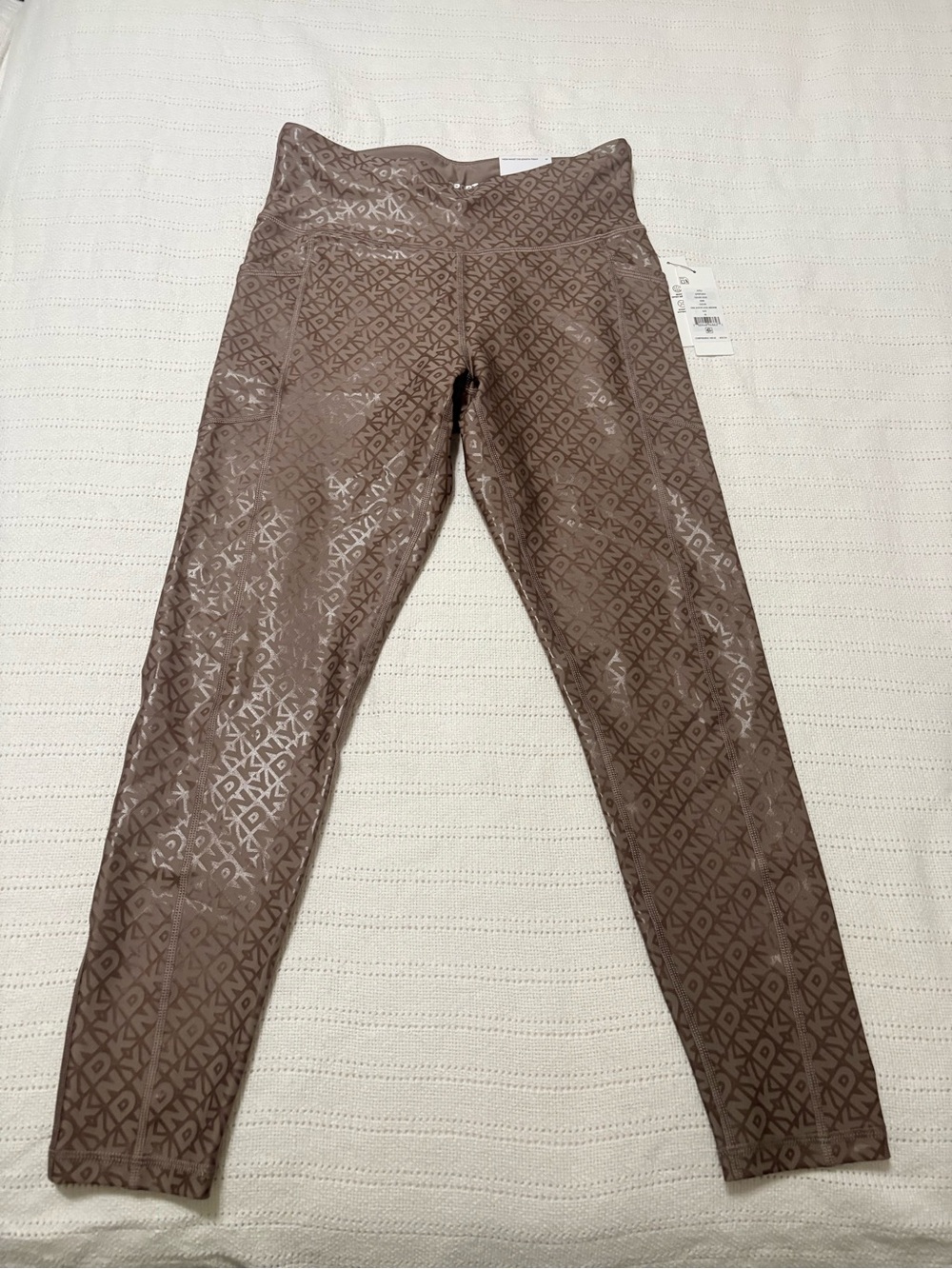 DKNY Brown Logo-Print Cropped Leggings